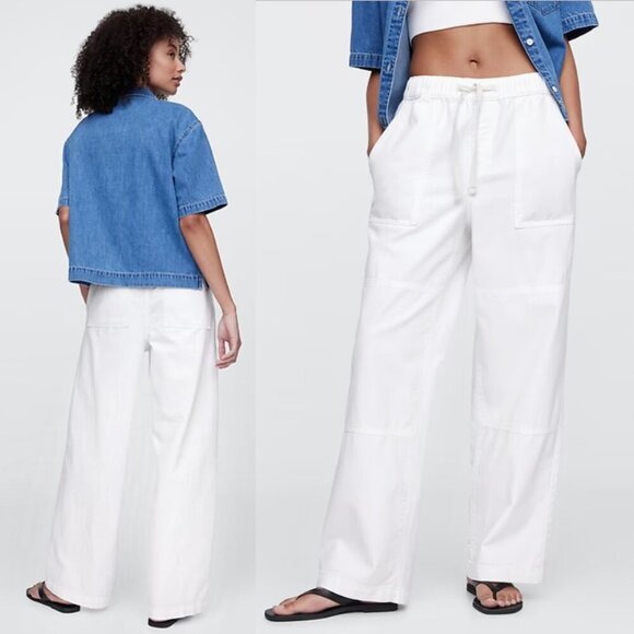 GAP High Rise Wide Leg Utility Jeans Pull On White Size L - Picture 3 of 16